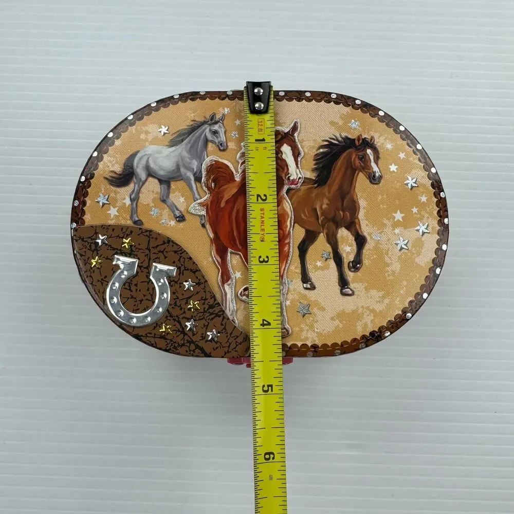 Hot Focus Dashing Horse Musical Jewelry Box Safe Oval w Mirror Horse Figurine